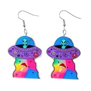 Colorful Alien UFO Acrylic Earrings – Halloween Weirdcore Space Jewelry